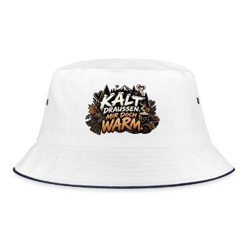Kalt draussen, mir doch warm. - Bucket Hat - Weiß/Navy - Vorne