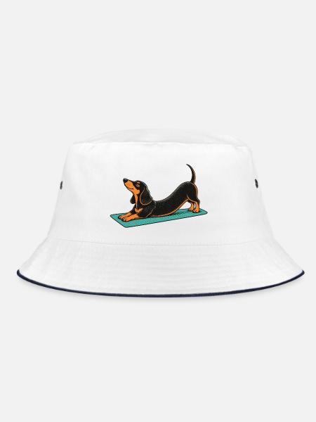 Dackel-Yoga auf Matte - Bucket Hat - Weiß/Navy