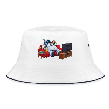 Roboter-Entspannung vor dem Fernseher - Bucket Hat - Weiß/Navy - Vorne