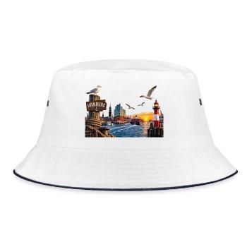 Hamburg Hafen Sonne - Bucket Hat - Weiß/Navy - Vorne