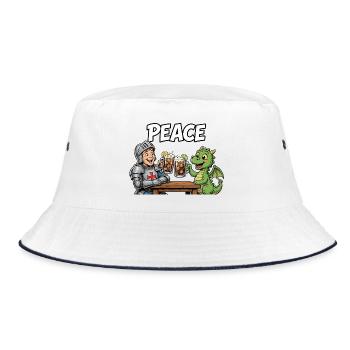 Ritter trifft Drache: Friedenstoast - Bucket Hat - Weiß/Navy - Vorne