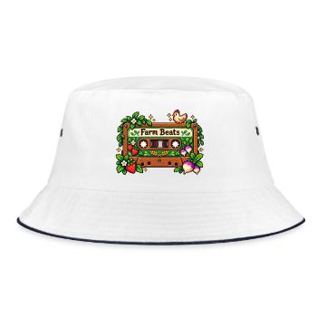 Farm Beats Pixel Cassette - Bucket Hat - Weiß/Navy - Vorne