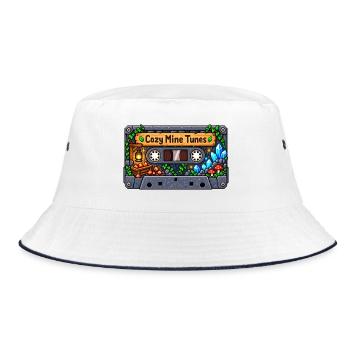 Gemütliche Minenklänge Kassette - Bucket Hat - Weiß/Navy - Vorne