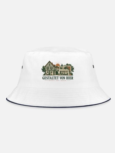 Gestaltet Von Hier Haus Illustration - Bucket Hat - Weiß/Navy