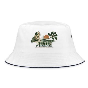 Kultur in Bewegung: Hand und Brücke - Bucket Hat - Weiß/Navy - Vorne