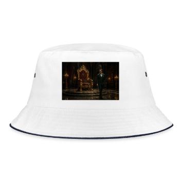 Grüner Anzug auf barockem Thron - Bucket Hat - Weiß/Navy - Vorne
