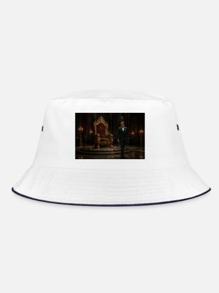 Grüner Anzug auf barockem Thron - Bucket Hat - Weiß/Navy