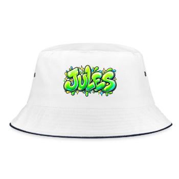 JULES in Graffiti: der Name, der die Serie ausmacht! - Bucket Hat - Weiß/Navy - Vorne