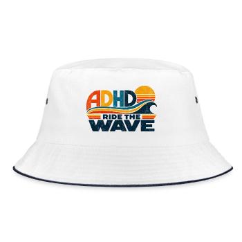 ADHD – Ride the Wave | Retro-Sonne & Welle - Bucket Hat - Weiß/Navy - Vorne