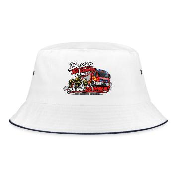 Feuerwehr Spruch Besser sie kommen zu uns als wir - Bucket Hat - Weiß/Navy - Vorne