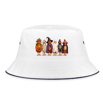Halloween Chickens in Costumes Pumpkin Witch Ghost - Bucket Hat - Weiß/Navy - Vorne