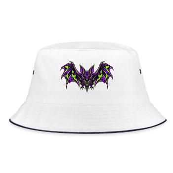 Neonfledermaus Zackenkraft - Bucket Hat - Weiß/Navy - Vorne