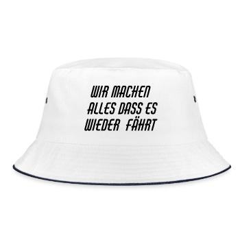 Werkstatt Slogan  - Bucket Hat - Weiß/Navy - Vorne