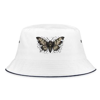 Steampunk-Motte mit Schlüsselflügeln - Bucket Hat - Weiß/Navy - Vorne