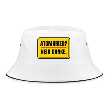 Atomkrieg? Nein danke. – Schild Aufkleber-Look - Bucket Hat - Weiß/Navy - Vorne