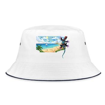 Eidechse - Bucket Hat - Weiß/Navy - Vorne