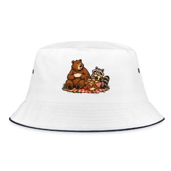 Bär & Waschbär beim Picknick – Outdoor - Bucket Hat - Weiß/Navy - Vorne
