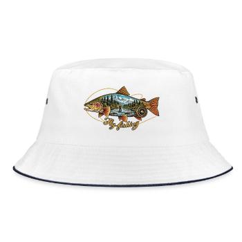 Truite_vintage_et_pcheur_la_mouche - Bucket Hat - Weiß/Navy - Vorne