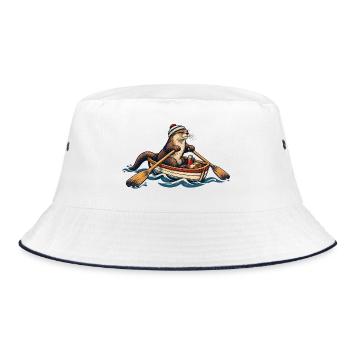 Otter im Ruderboot – Lustiges Wasser & Outdoor Mot - Bucket Hat - Weiß/Navy - Vorne