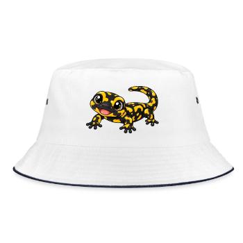 Salamander Kawaii Style – Süßes Amphibienmotiv - Bucket Hat - Weiß/Navy - Vorne