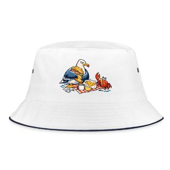 Möwe & Krabbe beim Strandpicknick – Küste - Bucket Hat - Weiß/Navy - Vorne