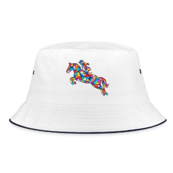 Reiten Pferd Reiterin - Bucket Hat - Weiß/Navy - Vorne
