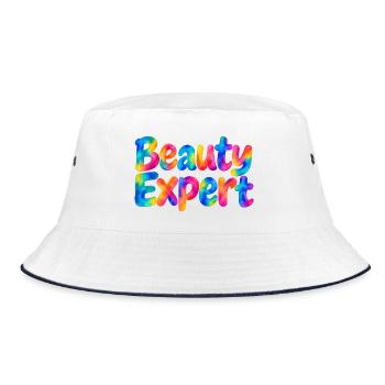 Beauty Expert – Bunter Spruch für Beautyfans - Bucket Hat - Weiß/Navy - Vorne