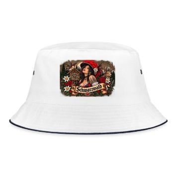  Schwarzwald Kuckucksuhr Tracht Hirsch Und - Bucket Hat - Weiß/Navy - Vorne