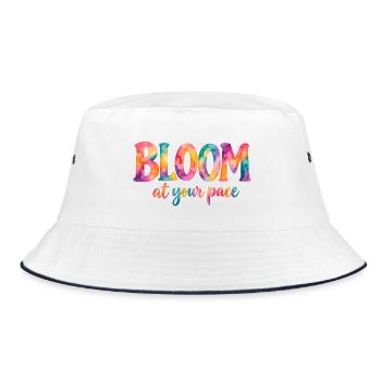 Bloom at your pace – Bunter Aquarell-Spruch - Bucket Hat - Weiß/Navy - Vorne