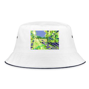 Impressionistische Sonnenlandschaft - Bucket Hat - Weiß/Navy - Vorne