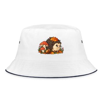 Herbstiger Igel mit Pilzen und Blättern - Bucket Hat - Weiß/Navy - Vorne