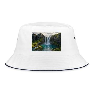 Wasserfallpfad - Bucket Hat - Weiß/Navy - Vorne