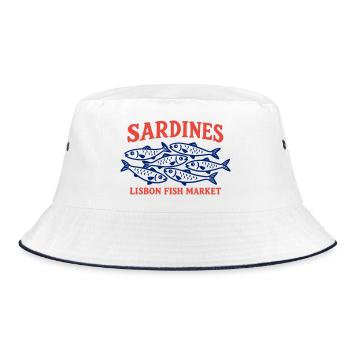 Vintage Lissabonner Fischmarkt Sardinen Portugal - Bucket Hat - Weiß/Navy - Vorne