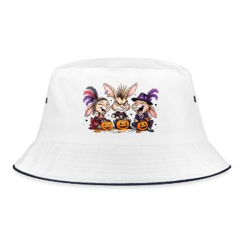 Häschen Halloween Kürbis Schnitzen - Bucket Hat - Weiß/Navy - Vorne