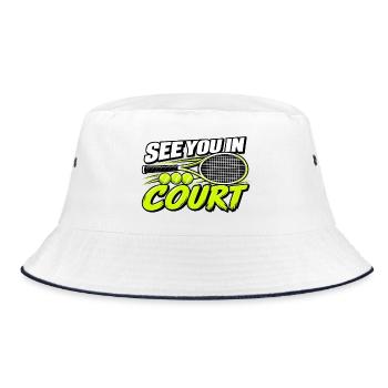 Lustiges Tennis Wir sehen uns auf dem Feld Spieler-Liebhaberkunst - Bucket Hat - Weiß/Navy - Vorne