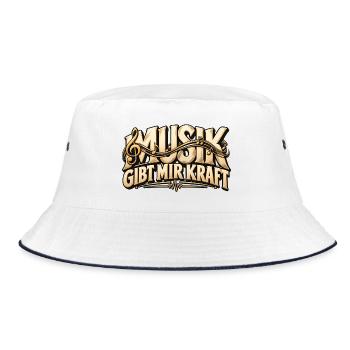 Musik Kraft  Geschenk für Musiker & Musikliebhaber - Bucket Hat - Weiß/Navy - Vorne