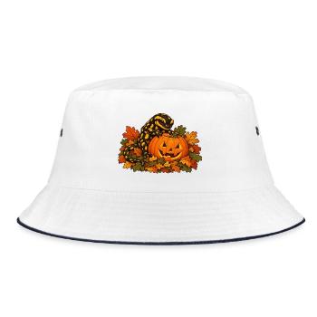 Salamander am Kürbis - Bucket Hat - Weiß/Navy - Vorne
