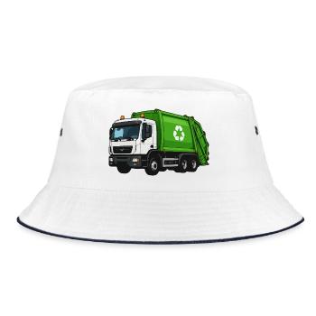 Grüner Müllwagen Recycling - Bucket Hat - Weiß/Navy - Vorne