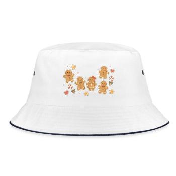 Aquarell der Lebkuchenmann-Sammlung - Bucket Hat - Weiß/Navy - Vorne
