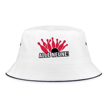 Kegeln - Alle Neune! Kegelshirt - Bucket Hat - Weiß/Navy - Vorne