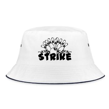Bowling Strike , Fun Shirt , Strike (25) - Bucket Hat - Weiß/Navy - Vorne