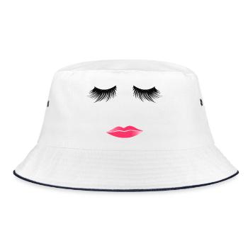 Woman's Face Eyelashes Kissing Lips Pink Lips - Bucket Hat - white/navy - Front