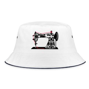 nostalgisch antike Retro Nähmaschine - Bucket Hat - Weiß/Navy - Vorne