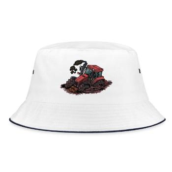 898 Roter Traktor steckt fest - Bucket Hat - Weiß/Navy - Vorne