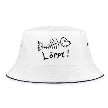 Fischgräte Löppt Läuft Plattdeutsch - Bucket Hat - Weiß/Navy - Vorne