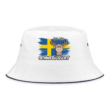 ch bin Schwedifiziert Spruch Flagge Elch - Bucket Hat - Weiß/Navy - Vorne