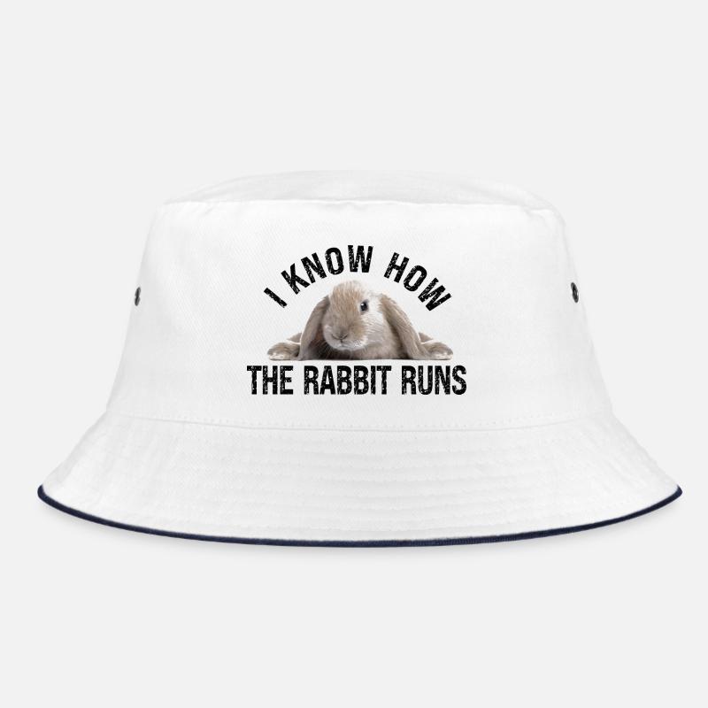 Kaninchen  I know how the rabbit run Denglisch - Bucket Hat - Weiß/Navy
