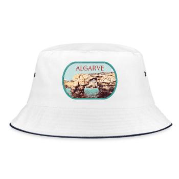 Retro badge, Algarve Portugal, beach summer sun - Bucket Hat - white/navy - Front