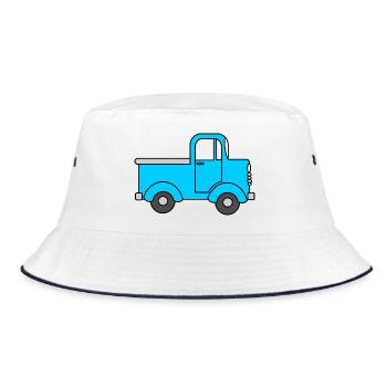 Fröhlicher LKW blau, Spielzeugauto wie lo - Bucket Hat - Weiß/Navy - Vorne