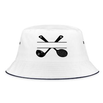 Slotted spoon and soup spoon crossed. - Bucket Hat - white/navy - Front